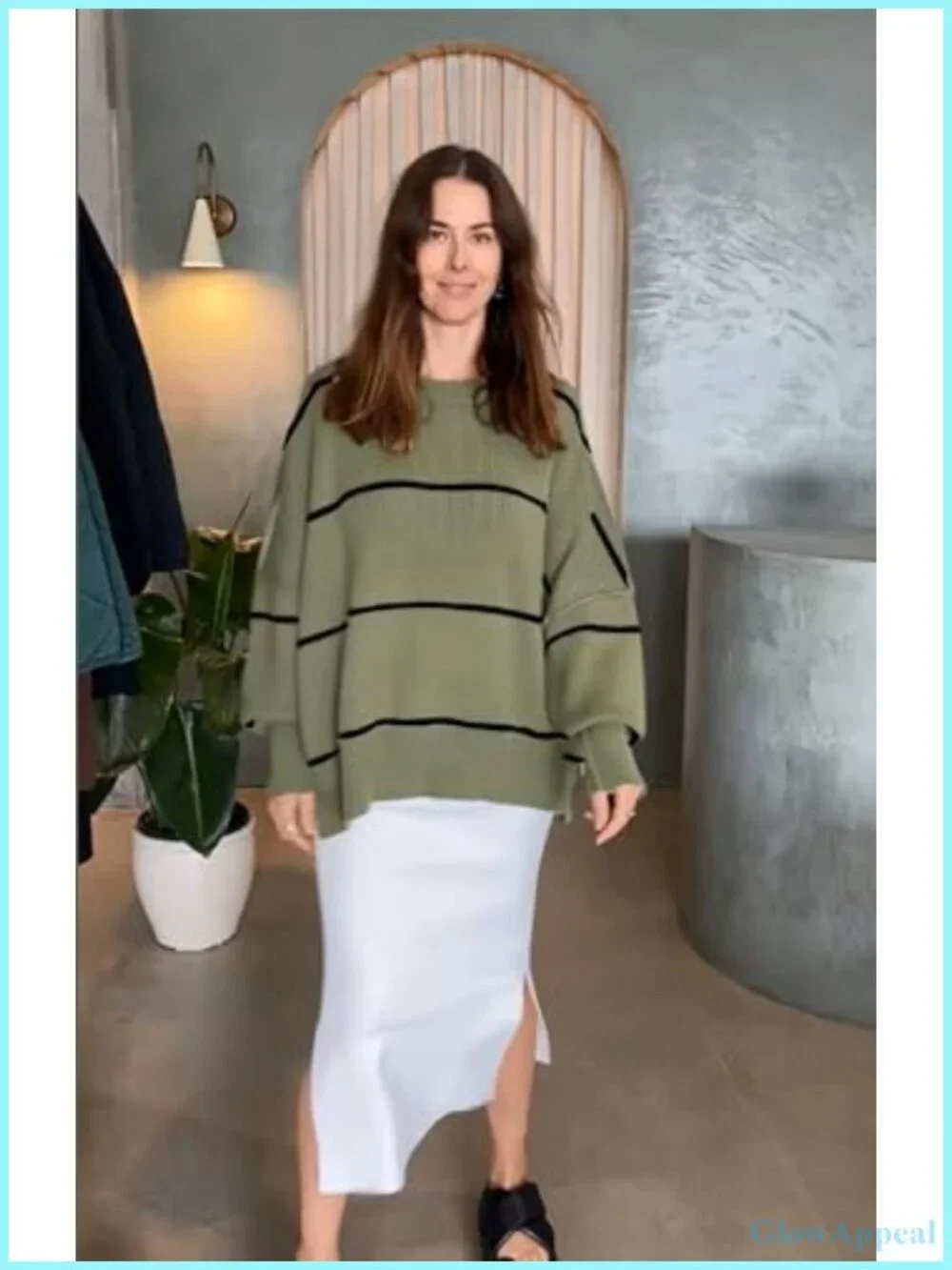 Oversized Ribbed Pullover Sweater Side Slit Mock Neck Long Sleeve